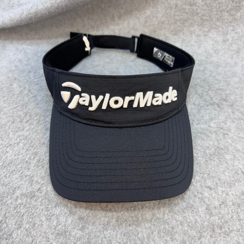 TaylorMade Embroidered Logo Mens Black Golf Visor Adjustable OSFM